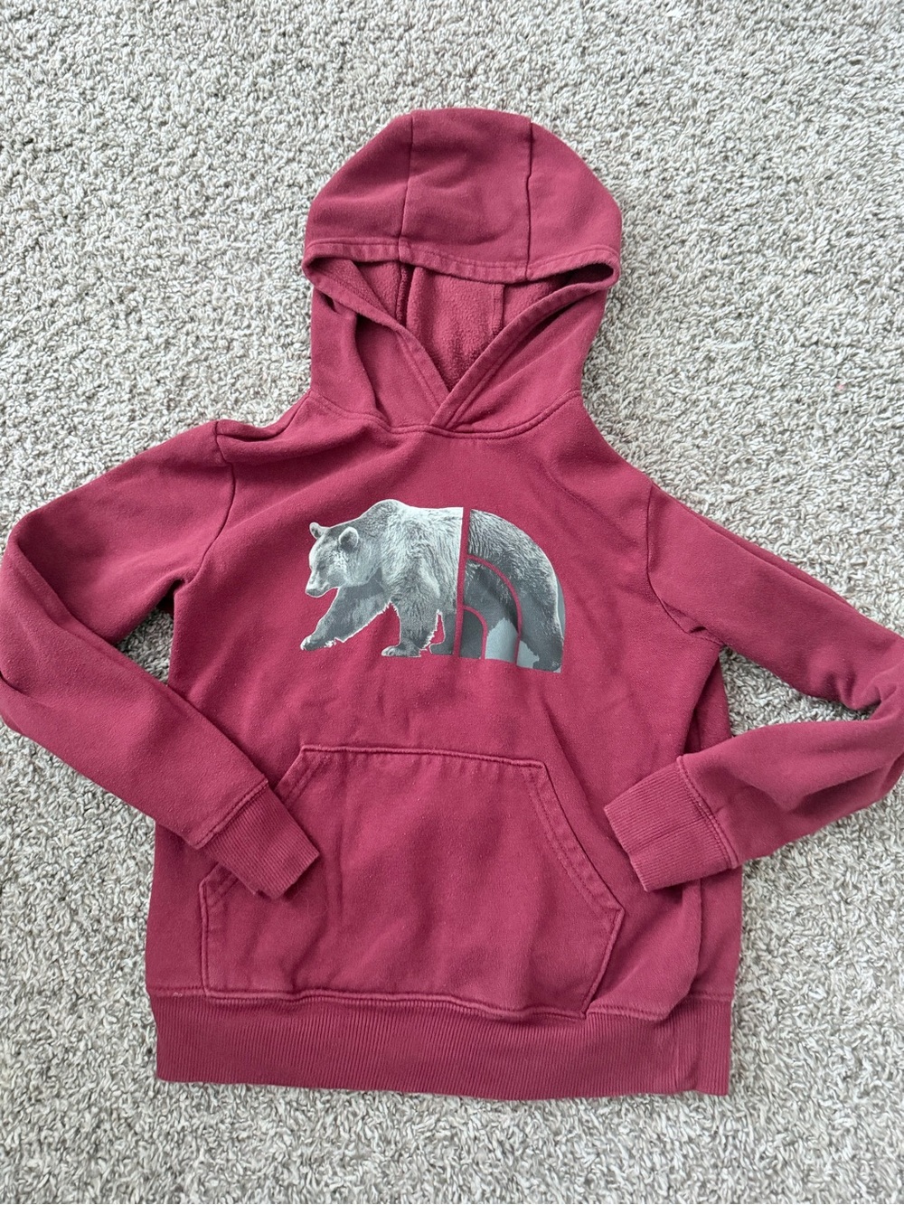 The North Face Kids Maroon Hooded Sweatshirt with Bear Logo
